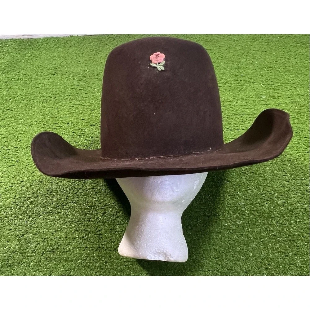 Vintage‎ American Hat Co.  Cowboy Hat SZ 7 Chocolate Brown Custom Flower 1960s